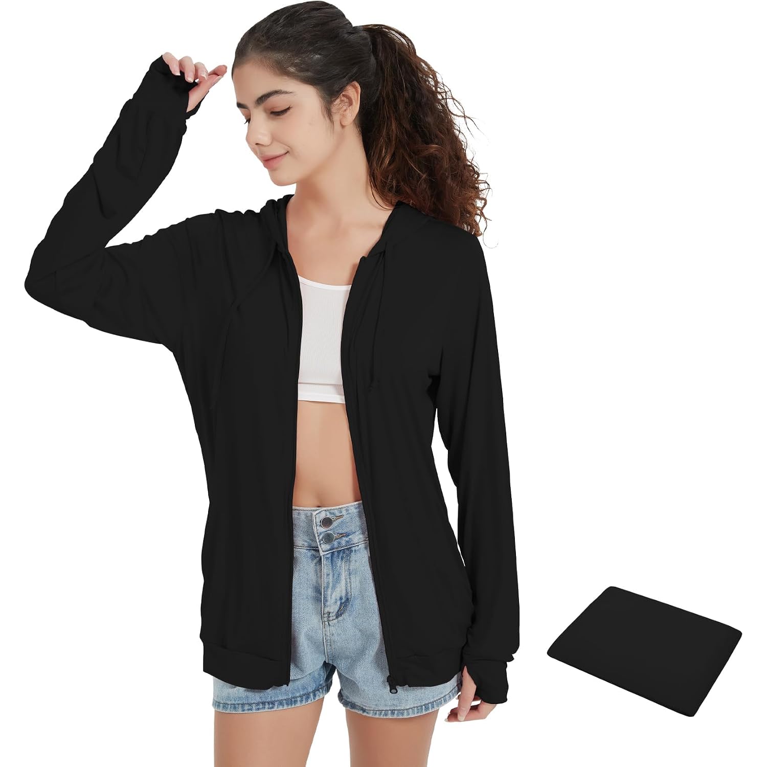 Qbk Light Weight Zip Up Hoodie Thin Summer Jacket For Women