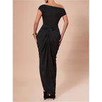 Floerns Women'S Elegant Long Dress Asymmetrical Off Shoulder Ruched Slit Bodycon Cocktail Dresses