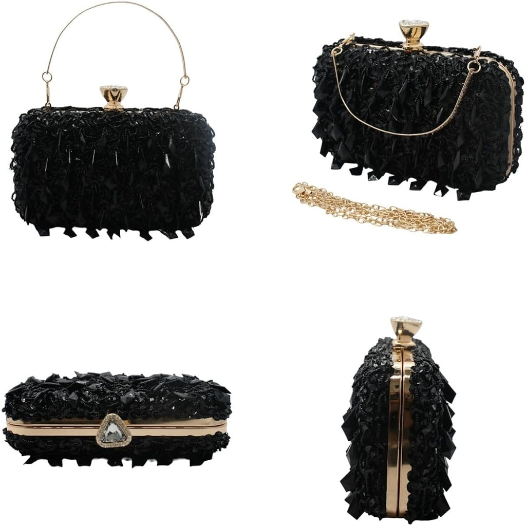 Romanticdesign Women Bling Evening Bag Fashion Embroidered Beaded Sequin Clutch Cocktail Wedding Party Purse