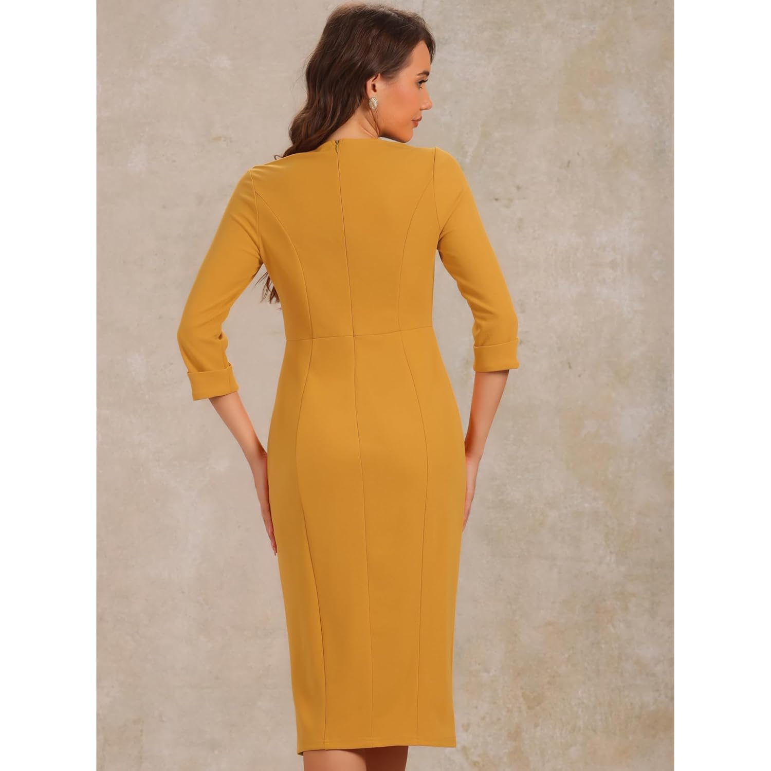 Women's Boat Neck Dress 3/4 Sleeves Work Business Pencil Sheath Dresses
