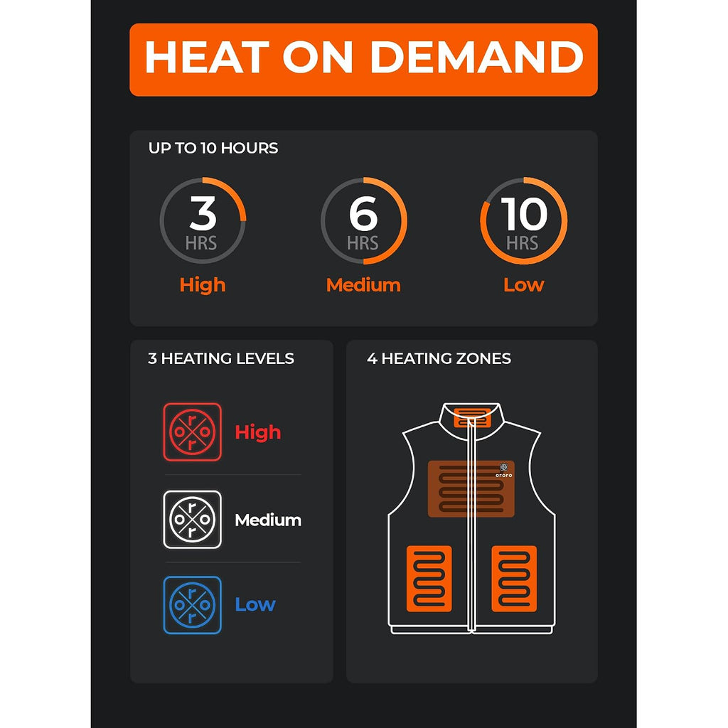 Ororo Women’S Heated Vest, 4 Heating Zones Lightweight Electric Vest | Classic Design With Fellex Insulation, Wind And Water Resistant Shell, Rechargeable Battery Included For Daily Winter Comfort