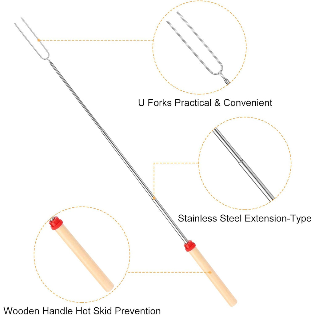 Marshmallow Roasting Sticks, Telescoping Smores Sticks For Open Fire Pit | 32 Inch Long Marshmallow Toasting Barbecue Forks S' Mores Skewers For Campfire Camping Hotdog Hot Dog Bonfire Grill, 5 Pack