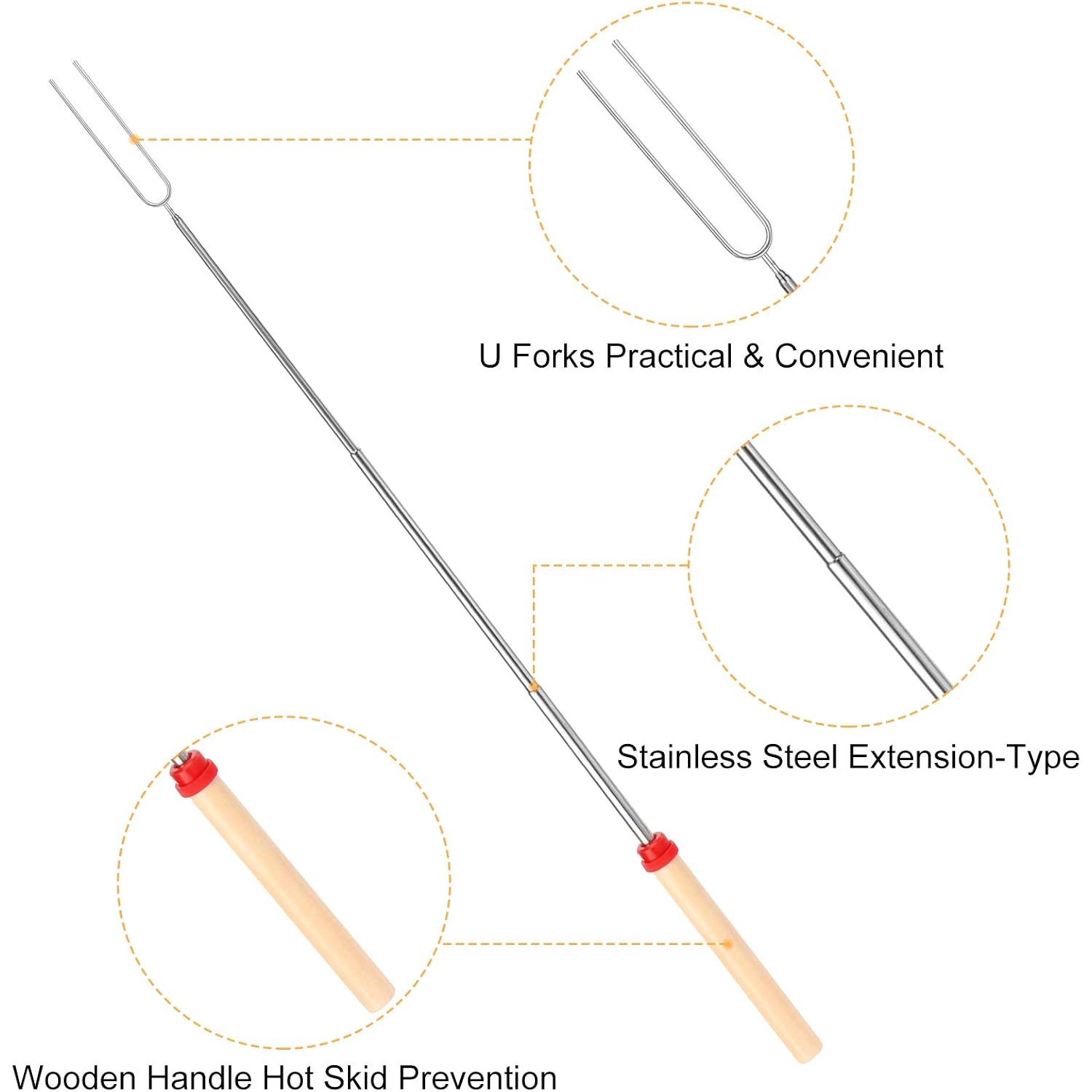 Marshmallow Roasting Sticks, Telescoping Smores Sticks For Open Fire Pit | 32 Inch Long Marshmallow Toasting Barbecue Forks S' Mores Skewers For Campfire Camping Hotdog Hot Dog Bonfire Grill, 5 Pack