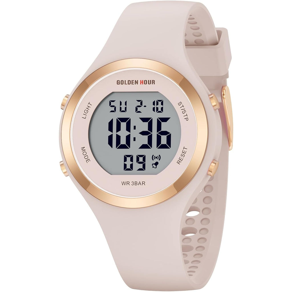 Golden Hour Waterproof Sport Women'S Digital Chronograph Silicone Strap Watch