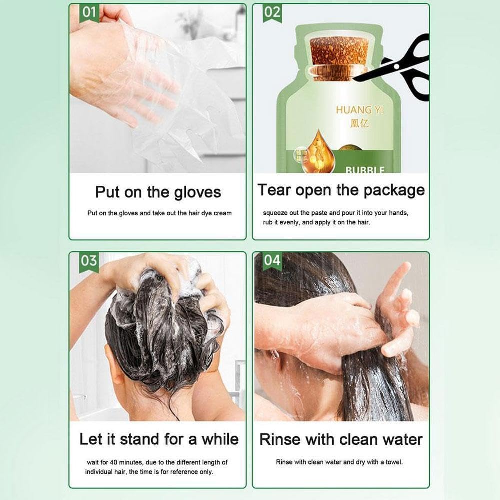 Natural Plant Hair Dye, New Botanical Bubble Hair Dye 20ml 10Packs/Box, Pure Plant Extract for Grey Hair Color Bubble Dye, Color Conditioner Shampoo (Natural Black)