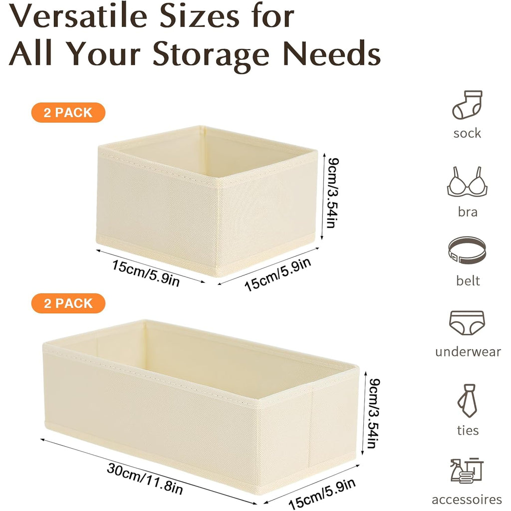 Dimj Drawer Organizers Clothes, Dresser Organizer Bins For Baby Clothes,Underwear And Sock, Fabric Closet Organization And Storage Boxs, Drawer Dividers For Nursery, Clothing, Tie - 4 Pack, Beige