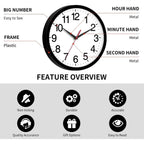 14 Inch Wall Clock Modern Battery Operated Silent Non Ticking Large Analog Clock For Living Room Office Home Bedroom Kitchen Bathroom(Black)