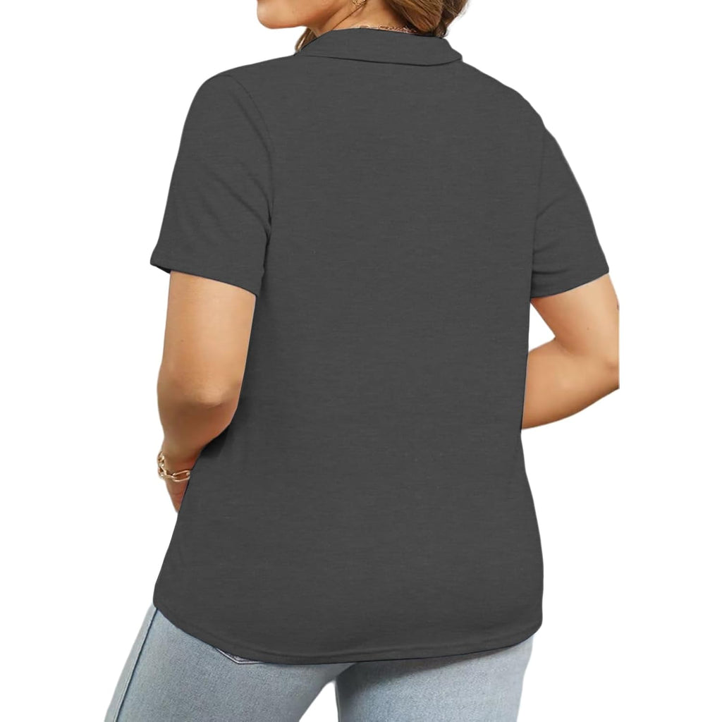 Plus-Size-Summer-Tops for Women Collared V Neck Polo Shirts Flowy Tunics Trendy Short Sleeve Blouses 1X-5X