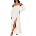 Zesica Women'S Boho Off Shoulder Wedding Guest Dress 2026 Spring Summer Side Split Flowy A Line Long Maxi Dresses