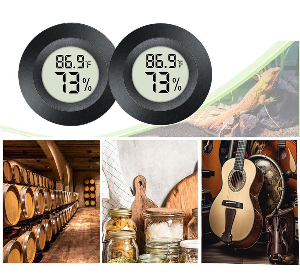 Jedew 2 Pack Hygrometer Thermometer Digital Humidity Meter Indoor/Outdoor Humidity Monitor Reptile Thermo-Hygrometer For Greenhouse Humidors Terrarium Jars, Fahrenheit (℉) /Celsius(℃) (2)