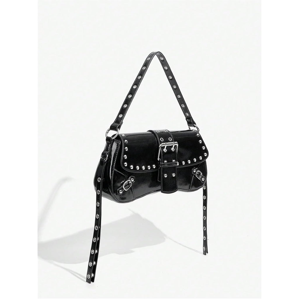 Verdusa Women's Y2K Purse Trendy Goth Studded Punk Leather Shoulder Bag 2000s Purse