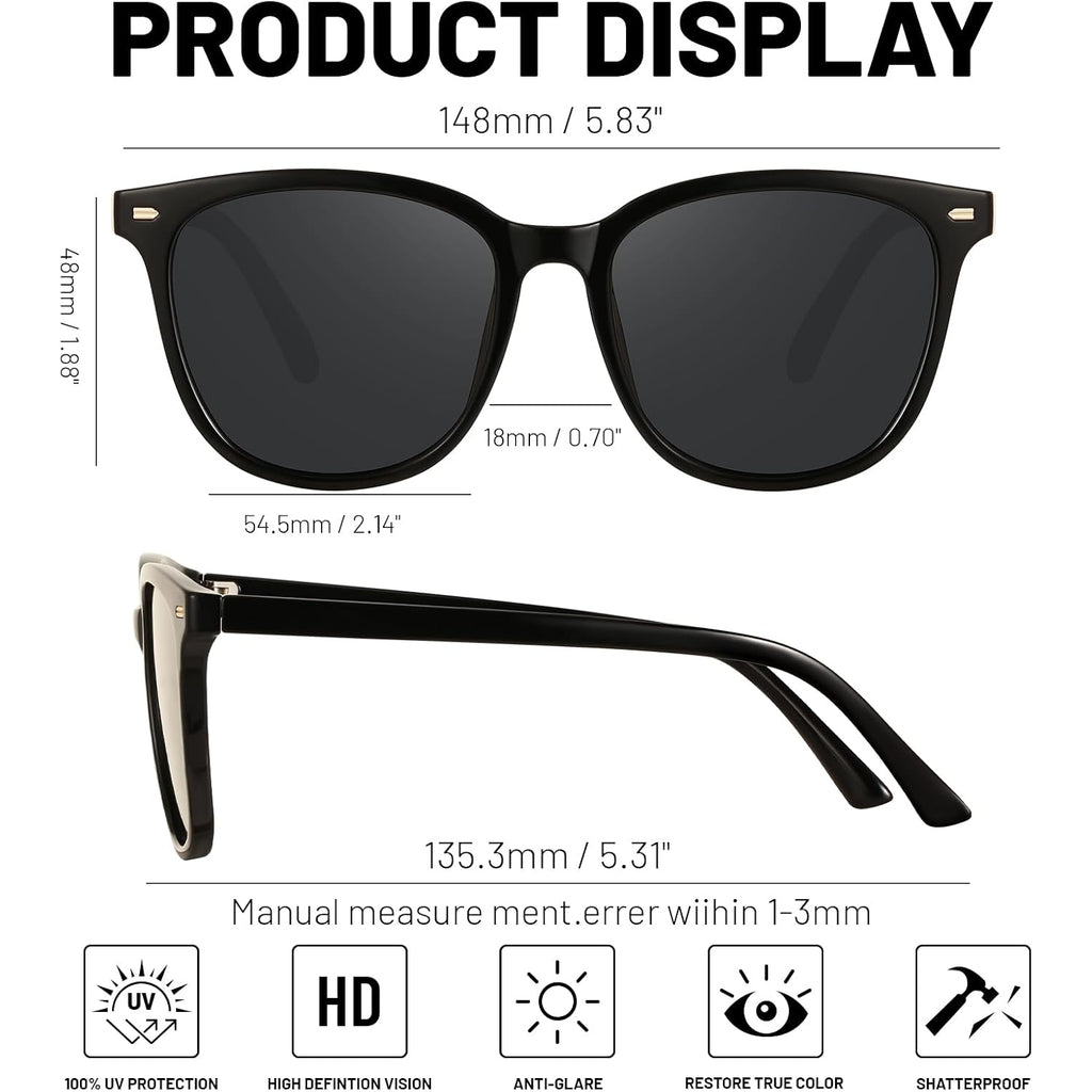 Retro Polarized Sunglasses For Women Men Big Frame Vintage Style Trendy Shade Uv400 Protection Lens Sun Glasses