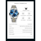 Olevs Watch For Men Diamond Business Dress Analog Quartz Stainless Steel Waterproof Luminous Date Two Tone Luxury Casual Wrist Watch Blue