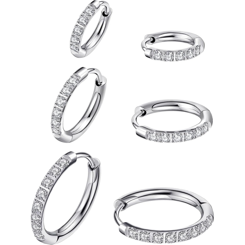 316L Surgical Steel Huggie Hoop Earrings,Dainty Pave Cubic Zirconia Cartilage Tiny Earring for Sensitive Ears Hypoallergenic Lightweight for Women Men