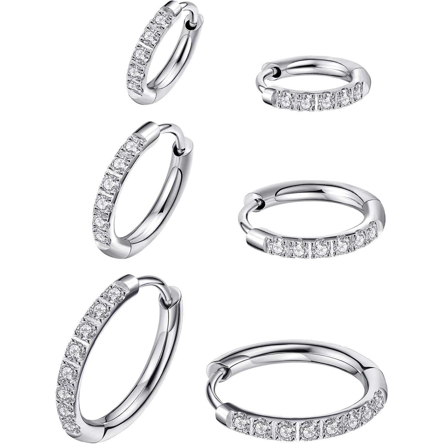 316L Surgical Steel Huggie Hoop Earrings,Dainty Pave Cubic Zirconia Cartilage Tiny Earring for Sensitive Ears Hypoallergenic Lightweight for Women Men