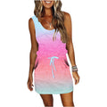 Womens Summer Striped Dresses T Shirt Sundress Drawstring Waist With Pocket