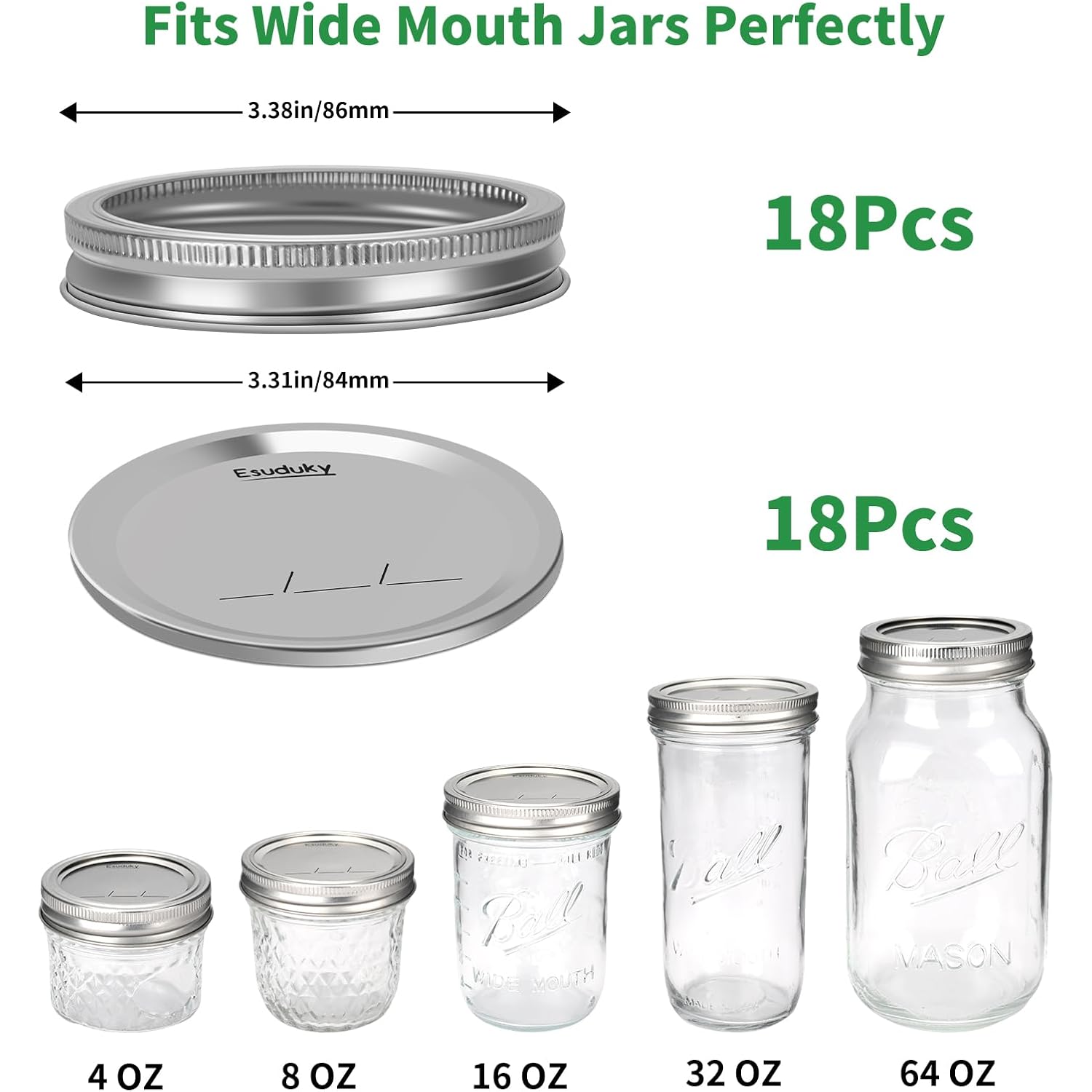 36Pcs Mason Jar Lids with Rings Wide Mouth, Upgrade Canning Lids with Rings/Bands for Ball, Kerr Jars and More, Split-Type with Leak Proof & Airtight, Food Grade Material for Mason Jars