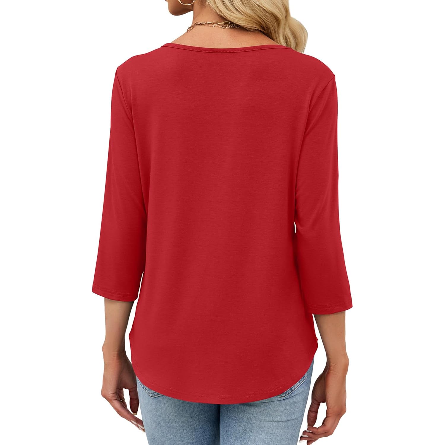 JUSTFASHIONNOW Womens 3/4 Length Sleeve Tops V Neck Split Tunic Tops Flowy T Shirts Summer 2026 Dressy Casual Blouses