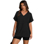 Wiholl Womens Oversized V Neck Tshirts Plus Size Summer Tops 2026 Short Rolled Sleeve Shirts Dressy Casual Blouses S-4Xl