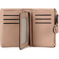 Small Genuine Leather Wallet For Women Trifold/Bifold Rfid Blocking With Zipper Coin Pocket Black (Pink)
