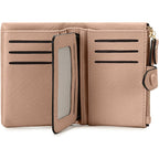 Small Genuine Leather Wallet For Women Trifold/Bifold Rfid Blocking With Zipper Coin Pocket Black (Pink)