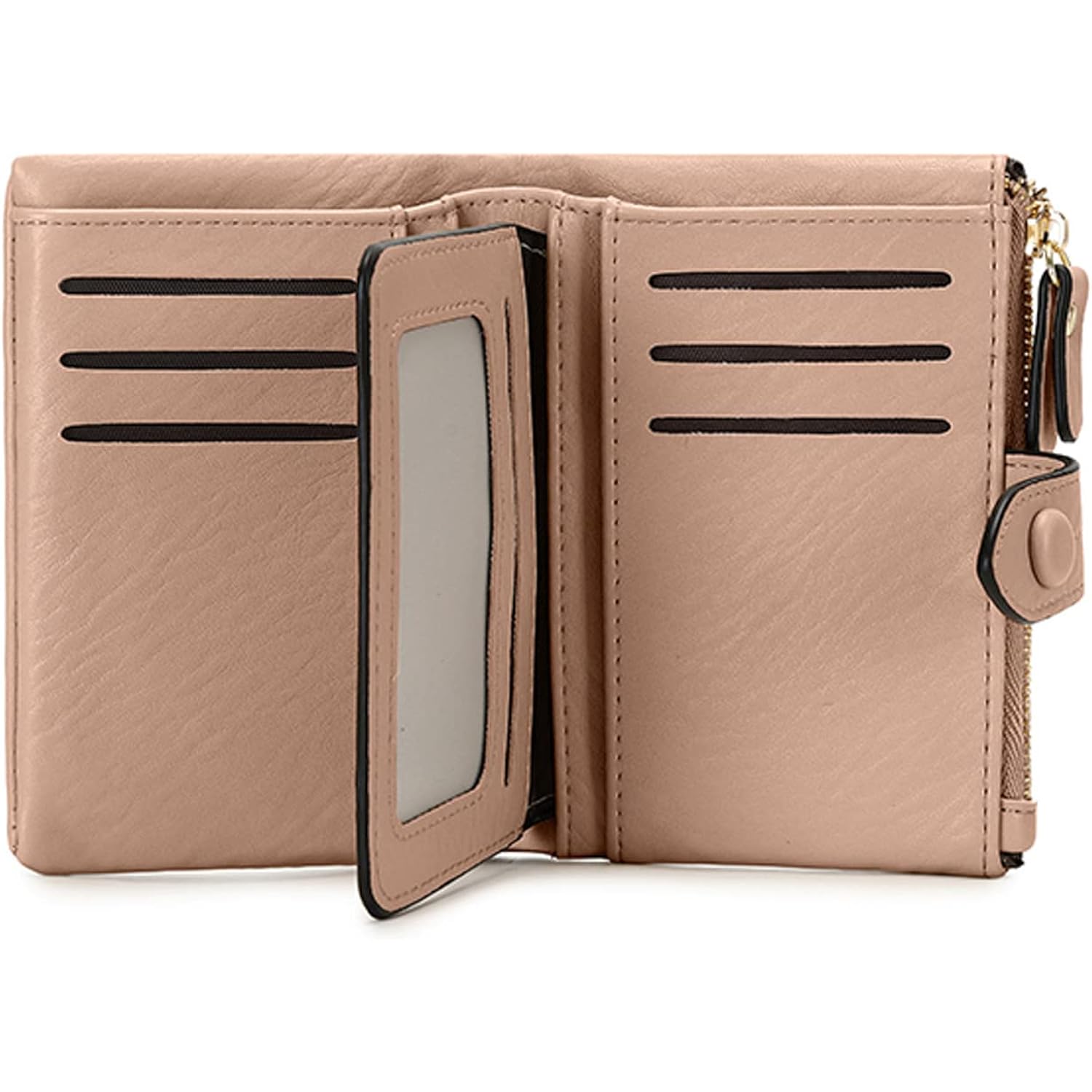 Small Genuine Leather Wallet For Women Trifold/Bifold Rfid Blocking With Zipper Coin Pocket Black (Pink)