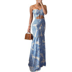 Chicme Floral Printed Vacation Dress Halter Tie Ruched Shirred Bandeau Party Dress Slim Ruffle Hem Wedding Guest Dress