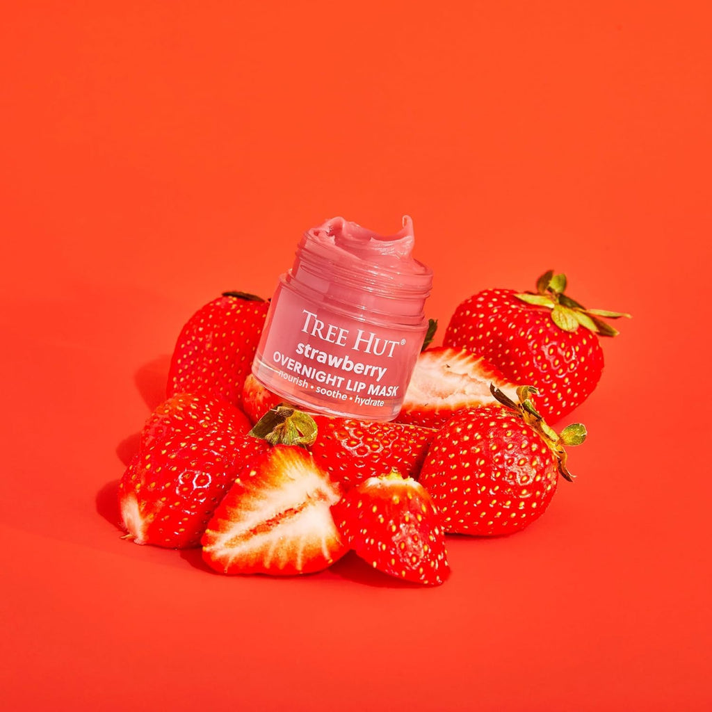 Tree Hut Strawberry Overnight Lip Mask, Hydrating & Moisturizing Lip Treatment With Shea Butter, Vitamin E, Nourishing Lip Care For Soft, Smooth Lips, Overnight Lip Repair Balm, 0.6 Oz