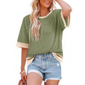 Dokotoo Womens Summer Tops Casual Oversized Short Sleeve T Shirts Crewneck Color Block Side Slit Basic Tee Blouses