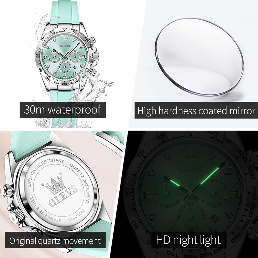 OLEVS Luxury Diamond Small Female Watches - Stainless Steel Bracelet, Waterproof Business Dress Analog Luminous Date Ladies Watches