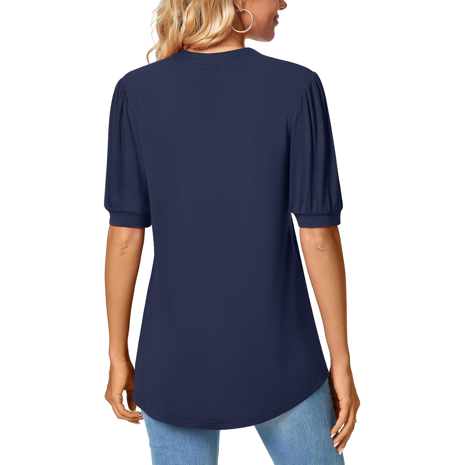 Anyally Womens Tunic Tops Summer Dressy Casual Puff Short Sleeve Shirts Work Business Blouses
