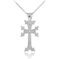 Religious Jewelry Dainty 14k White Gold Armenian Cross Pendant Necklace