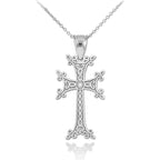 Religious Jewelry Dainty 14k White Gold Armenian Cross Pendant Necklace