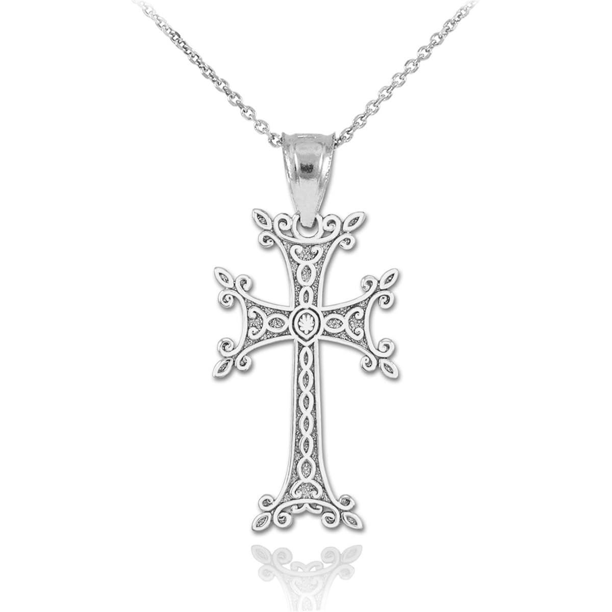 Religious Jewelry Dainty 14k White Gold Armenian Cross Pendant Necklace