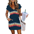 Womens Summer Dress Lantern Sleeve V Neck Tie Front Drawstring Mini Dress