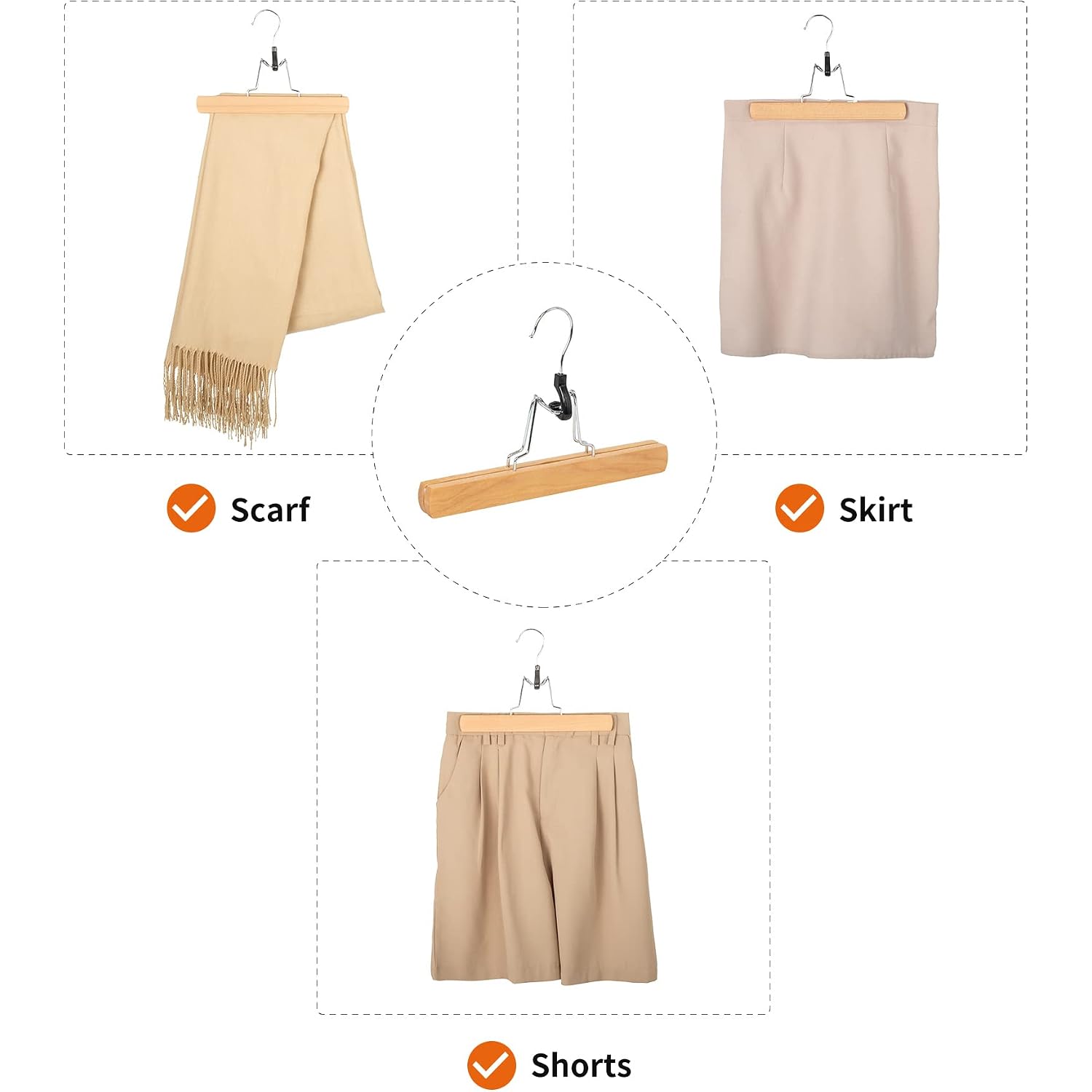 Amazon Basics Sturdy Wooden Pants Hangers For Closet Organization, Natural, 10-Pack