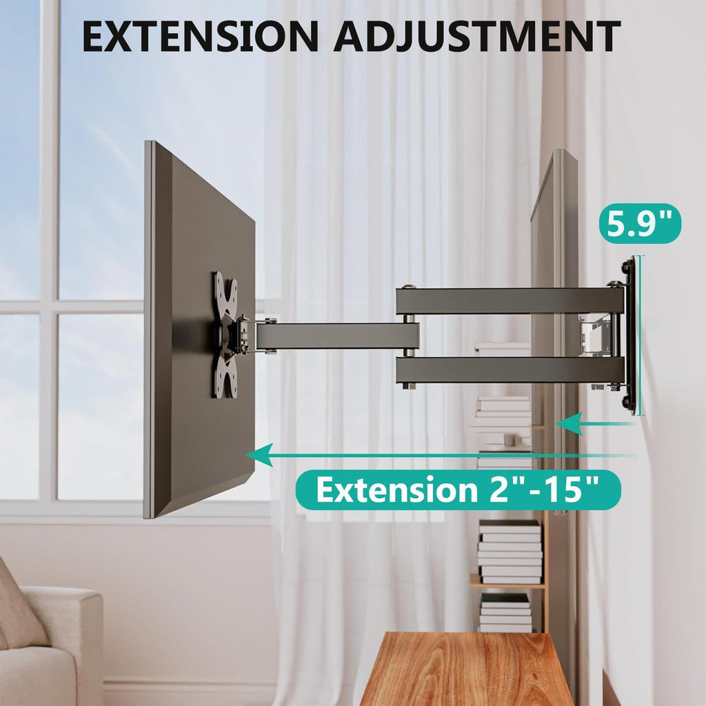 WALI TV Wall Mount Articulating LCD Monitor Full Motion 15 inch Extension Arm Tilt Swivel for Most 13 to 32 inch LED TV Flat Panel Screen with Mounting Holes up to 100x100mm (1330LM), Black