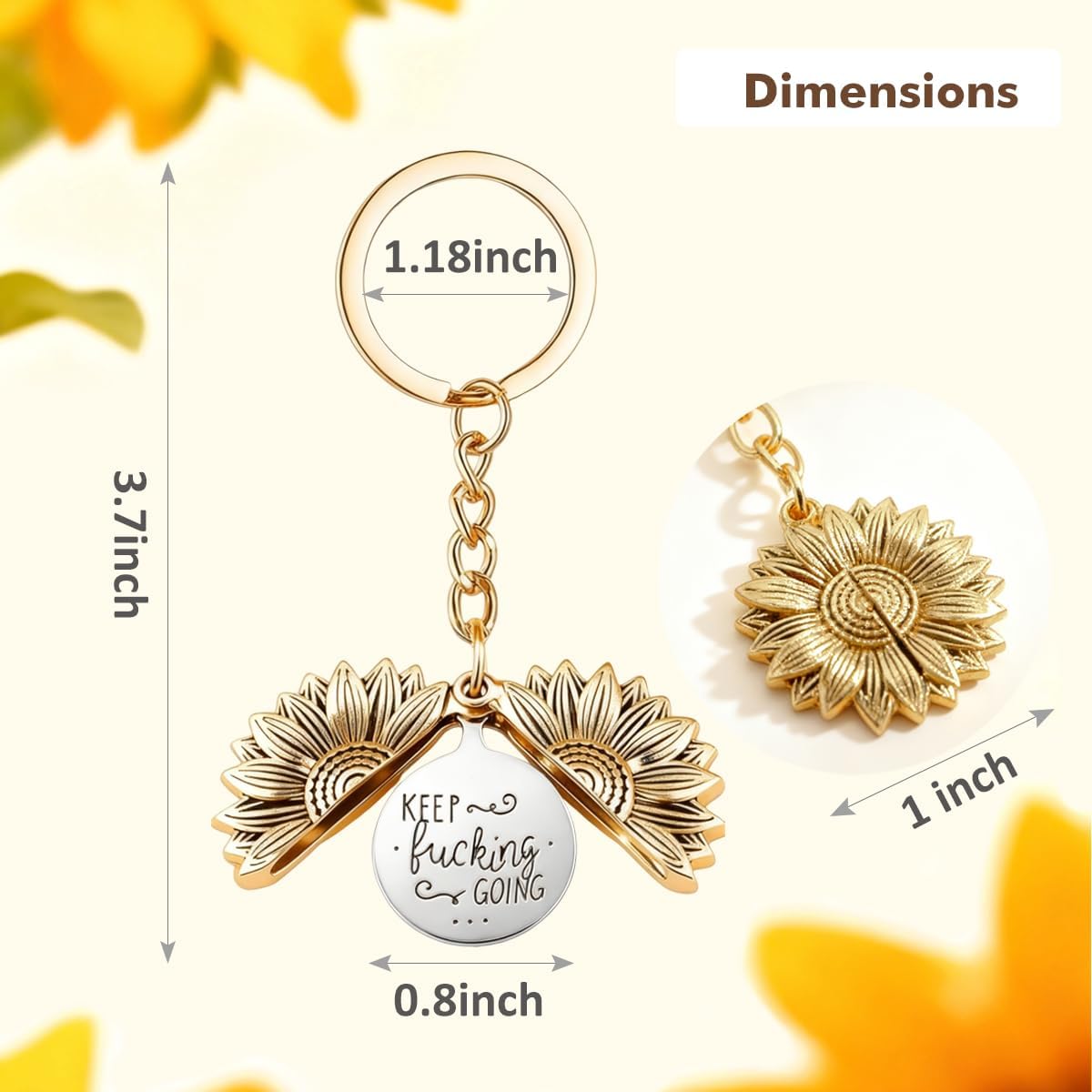 Inspirational Keep Going Sunflower Keychain, Encouragement Motivational Gift for Women Men Friends Family Coworkers