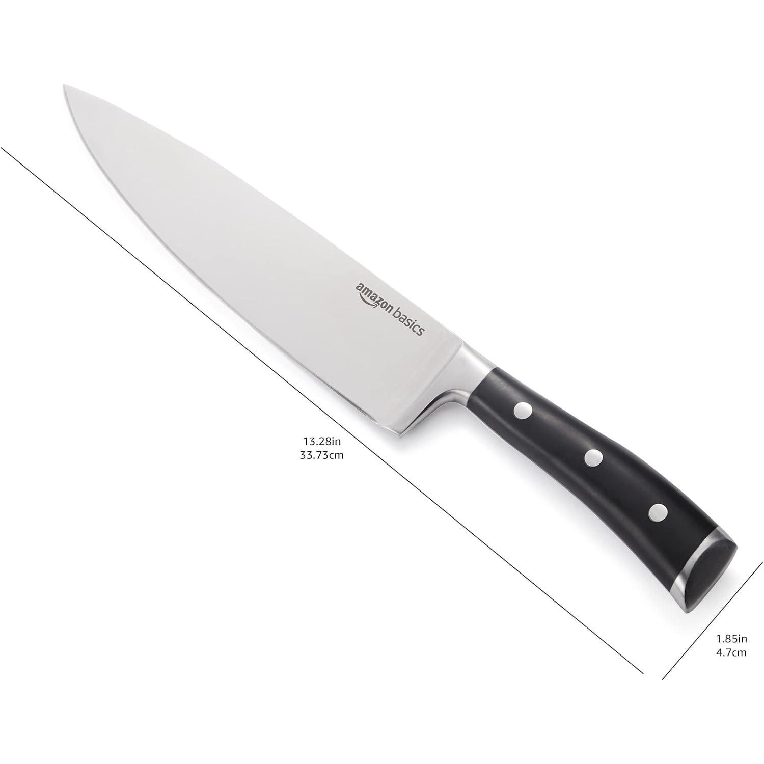 Amazon Basics Classic 8-inch Full Tang High Carbon Stainless Steel Chef's Knife, Multipurpose Kitchen Knife with Three Rivets, Silver