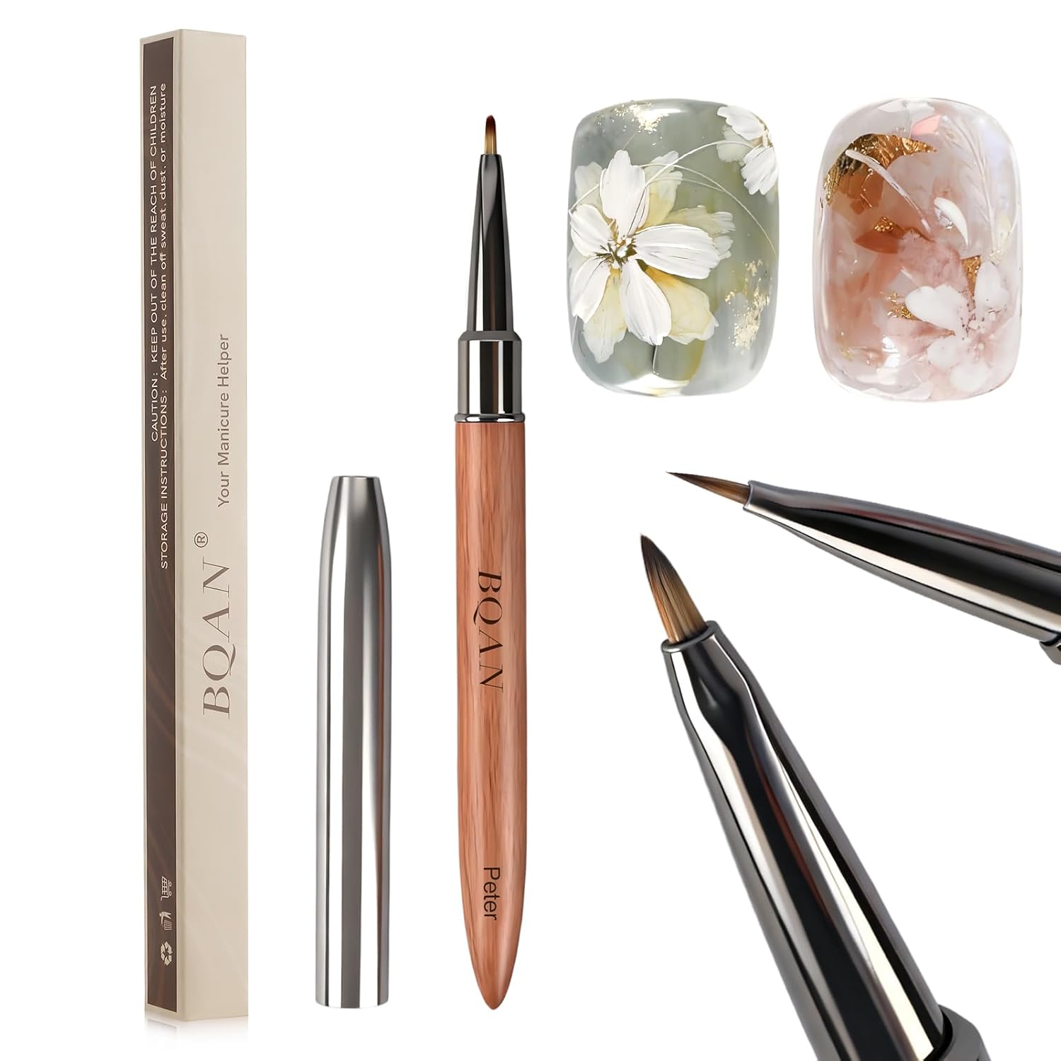 BQAN 1Pcs Nail Art Brushes Daisy Pen Nail Brush for Flower, Petal & Leaves Gel Polish Nails Design Painting Tool with Wooden Handle Salon DIY at Home
