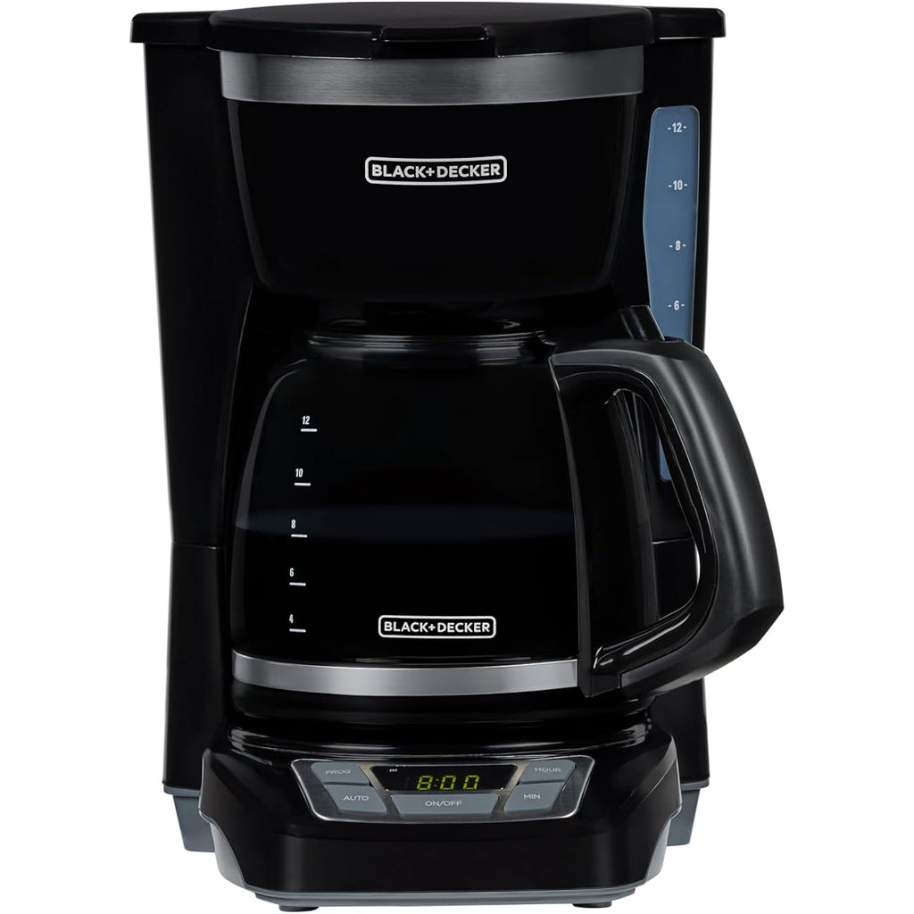BLACK+DECKER 12-Cup Digital Coffee Maker, Programmable, Washable Basket Filter, Sneak-A-Cup, Auto Brew, Water Window, Keep Hot Plate, Black