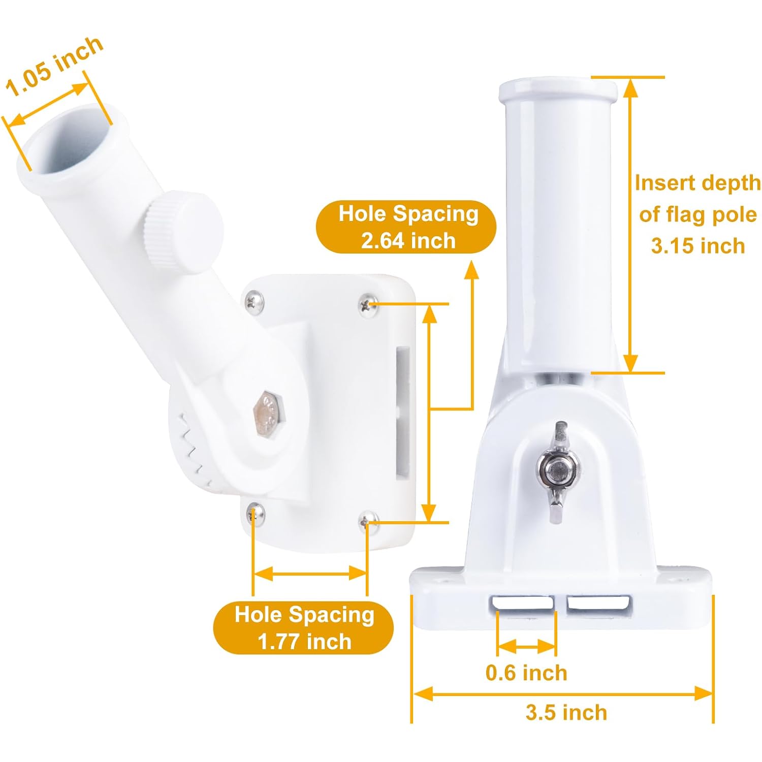 Nq Flag Pole Holder Adjustable, Flag Pole Bracket For Outside House Heavy Duty Aluminum, Multi-Position Flag Pole Mounting Bracket Rust Free With Hardwares, 1" Inner Diameter (White- 1 Pack)