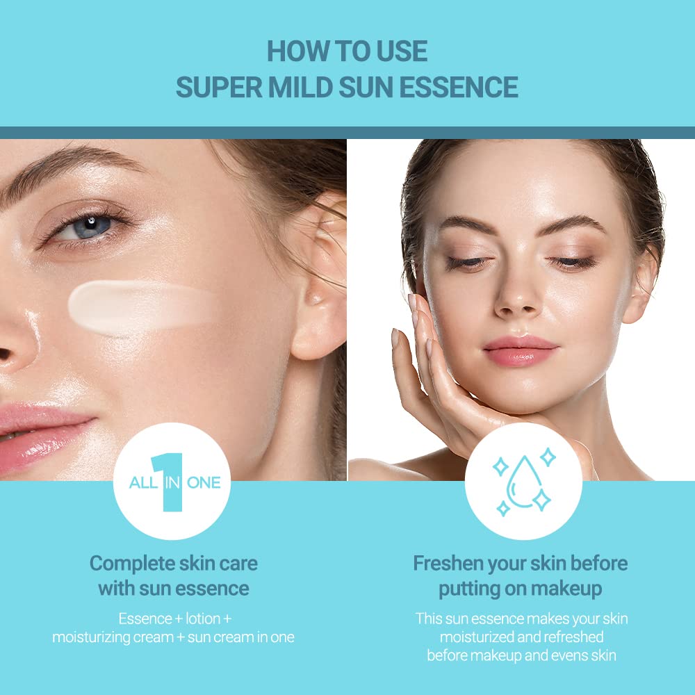 Scinic Enjoy Super Mild Sun Essence 2 Set Spf50+ Pa++++ 1.69 Fl Oz(50Ml) | A Lightweight Hydrating Sun Essence That Leaves No Sticky Feeling | Korean Skincare