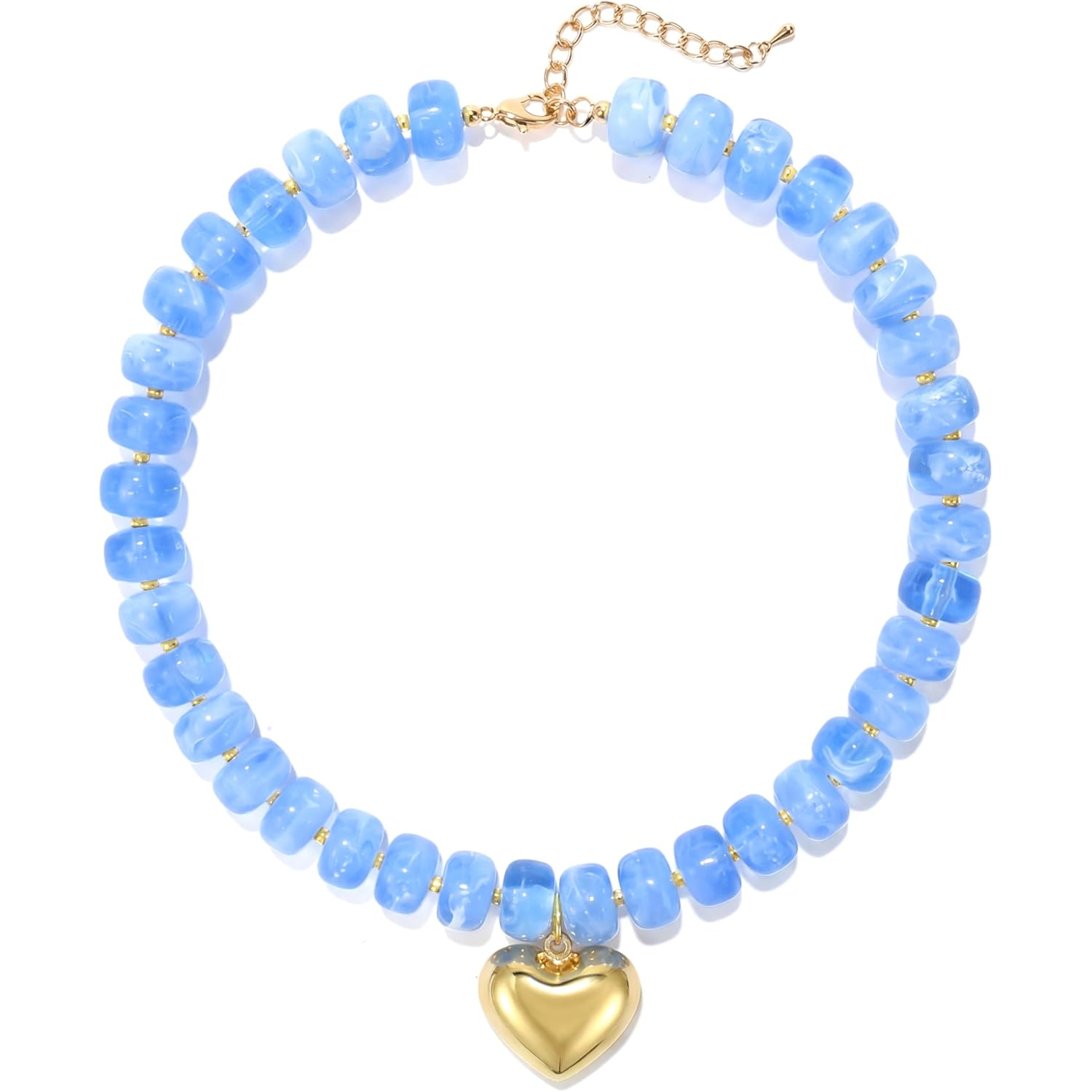 Chunky Heart Necklace for Women, Colorful Acrylic Beaded Statement Puff Heart Necklace, Cute Boho Y2K Choker Necklace for Gift Jewelry