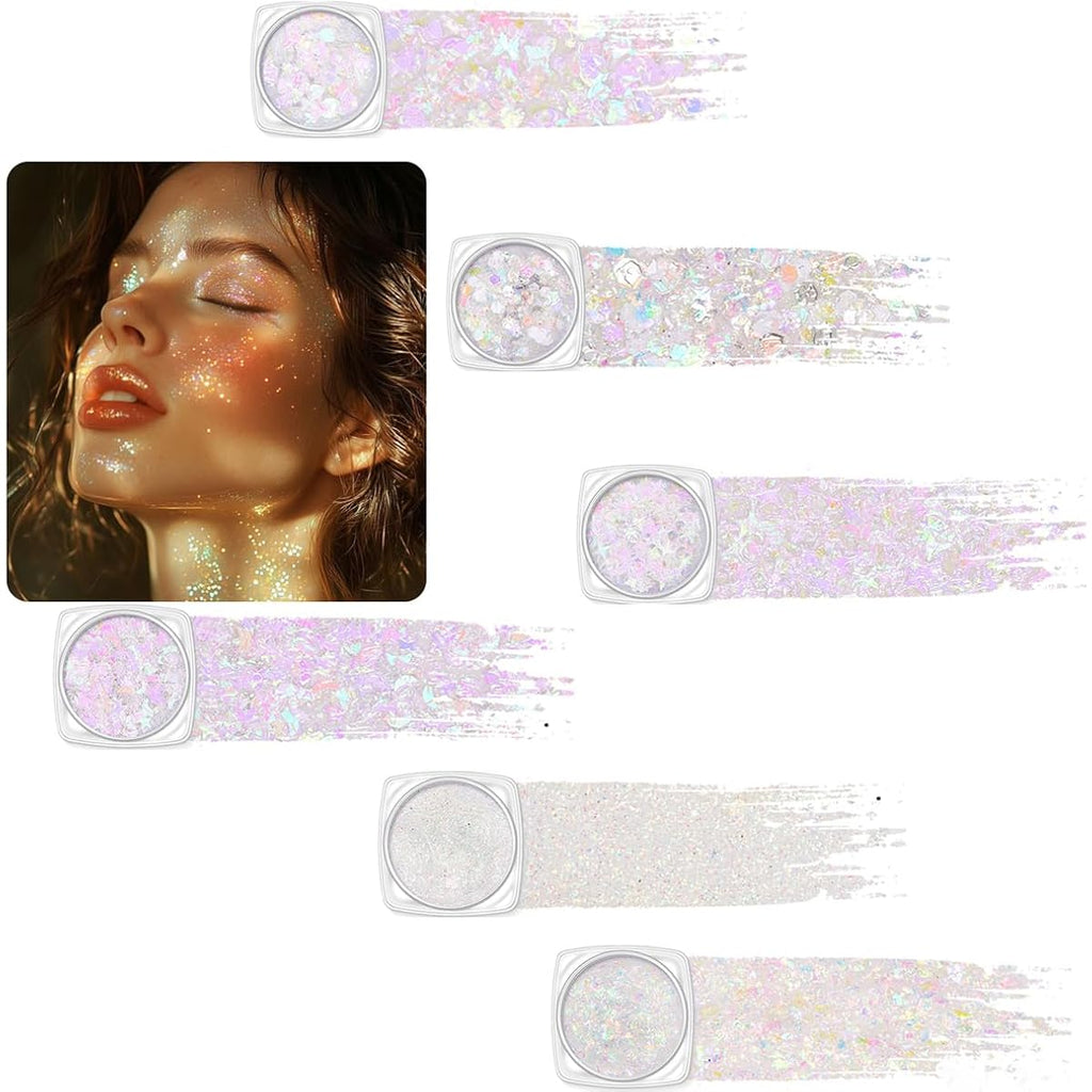Body Glitter Clear White Body Glitter Face Glitter Hair Glitter Gel Singer Concerts Music Festival Rave Accessori Face Paint 6 Shapes Chunky Glitter Gel For Women Girls