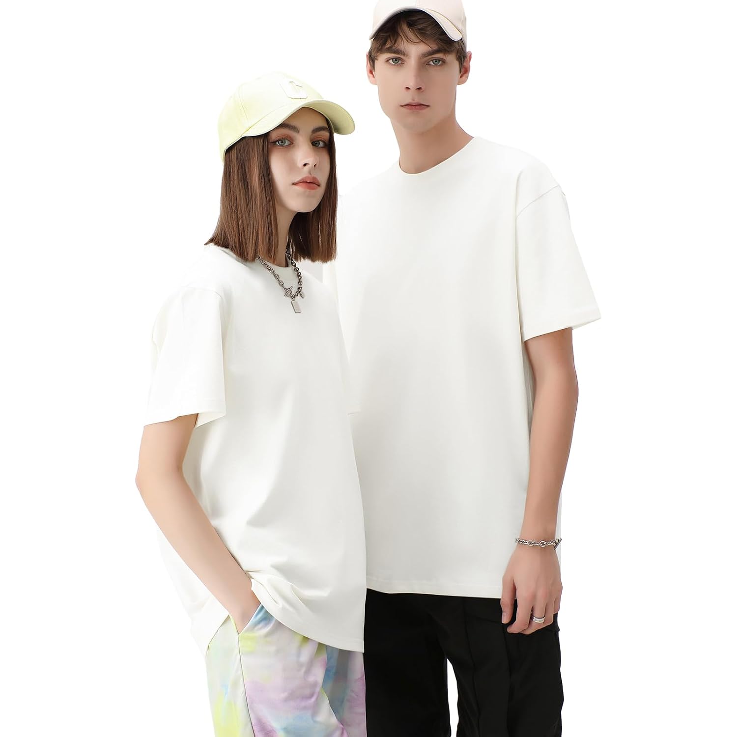 Keepshowing Men'S Cotton T-Shirts Oversized Unisex Short Sleeve Crew Neck Loose Basic Tops Solid Athletic Tee