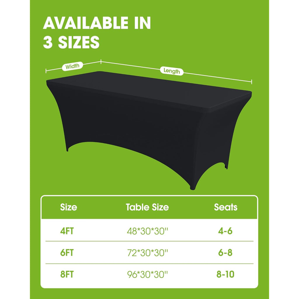Pureegg Spandex Tablecloth 6ft - 2 Pack, Fitted and Tight Cloth for Rectangle Table, Wrinkle-Free and Stretch Table Cover for Party, Wedding, Banquet and Birthday, Black