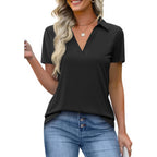 Womens Short Sleeve Polo Shirts V Neck Business Dressy Casual Tops Summer Collared Trendy Tees
