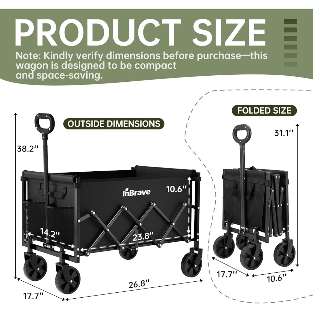 Collapsible Wagon Cart Foldable Beach Wagon With All-Terrain Wheels - 380 Lbs Heavy Duty Grocery Cart For Shopping, Beach, Camping, Sports, Garden (Black)