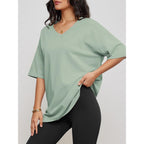 Athmile Womens Oversized Shirts V Neck Plus Size Spring Workout Summer Tops Beach Vacation 2026 Gym Clothes Basic Tee